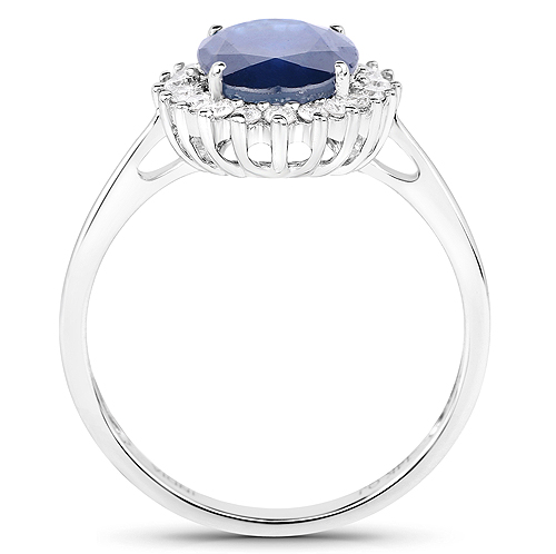 2.45 Carat Genuine Blue Sapphire and White Diamond 14K White Gold Ring