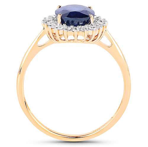 2.45 Carat Genuine Blue Sapphire and White Diamond 14K Yellow Gold Ring