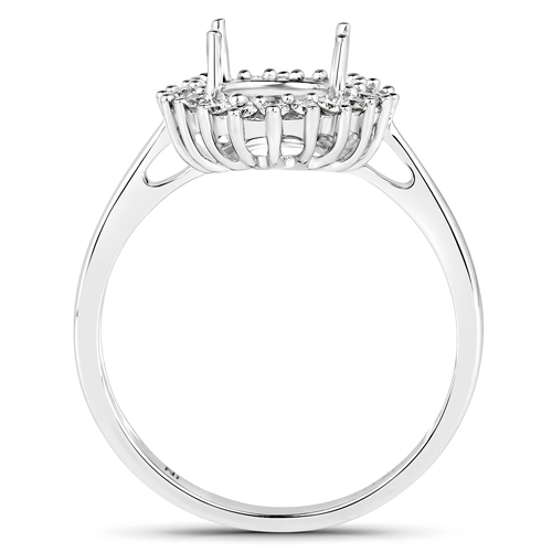 0.22 Carat Genuine White Diamond 14K White Gold Semi Mount Ring - holds 9x7mm Oval Gemstone