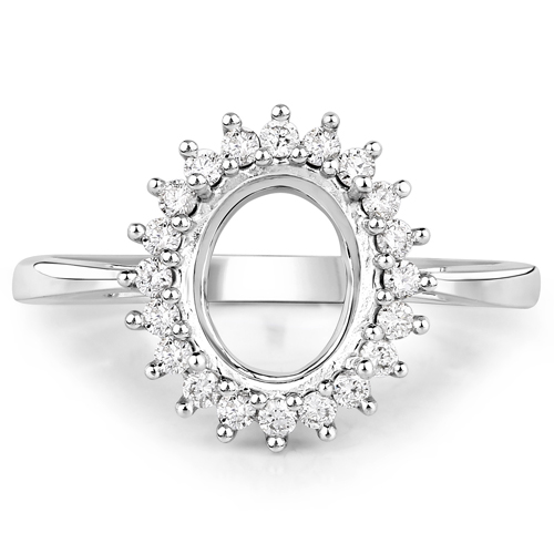 0.22 Carat Genuine White Diamond 14K White Gold Semi Mount Ring - holds 9x7mm Oval Gemstone