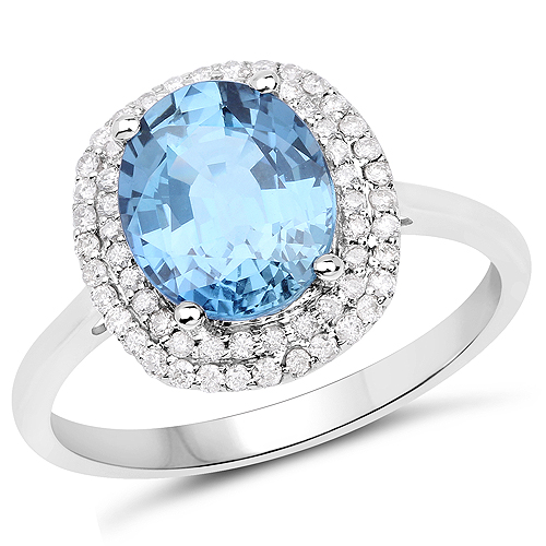 Sapphire-2.52 Carat Genuine Blue Sapphire and White Diamond 14K White Gold Ring