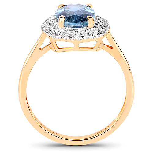 2.52 Carat Genuine Blue Sapphire and White Diamond 14K Yellow Gold Ring