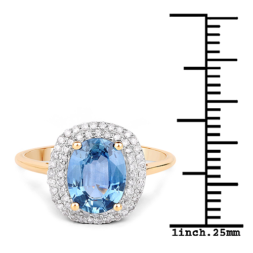 2.52 Carat Genuine Blue Sapphire and White Diamond 14K Yellow Gold Ring