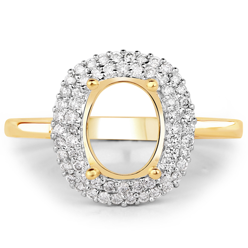 0.28 Carat Genuine White Diamond 14K Yellow Gold Semi Mount Ring - holds 9x7mm Oval Gemstone