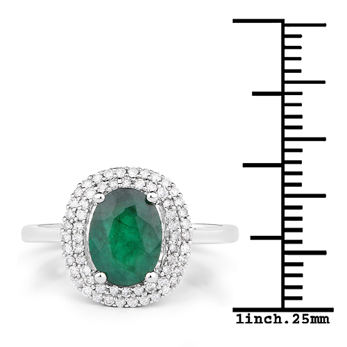 1.97 Carat Genuine Zambian Emerald and White Diamond 14K White Gold Ring