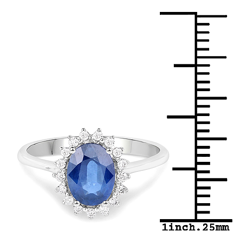 1.68 Carat Genuine Blue Sapphire and White Diamond 14K White Gold Ring