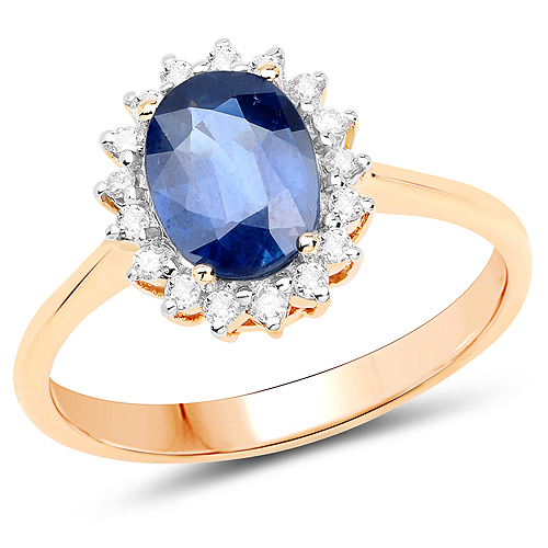Sapphire-1.68 Carat Genuine Blue Sapphire and White Diamond 14K Yellow Gold Ring