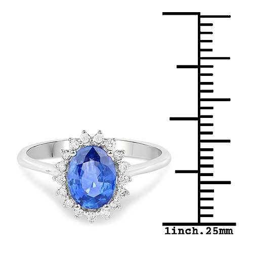 1.68 Carat Genuine Blue Sapphire and White Diamond 14K White Gold Ring