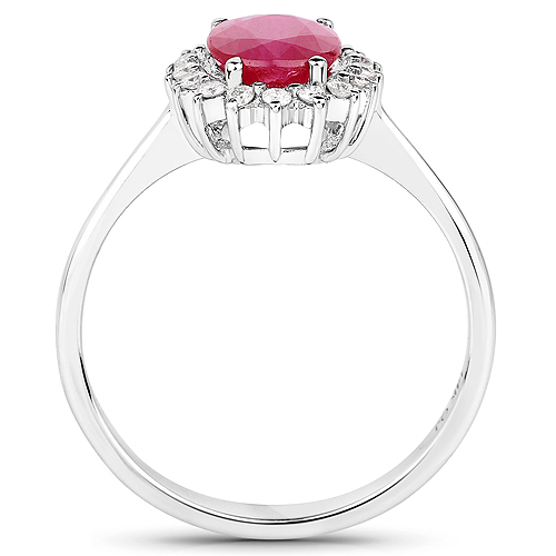 1.48 Carat Genuine Ruby and White Diamond 14K White Gold Ring