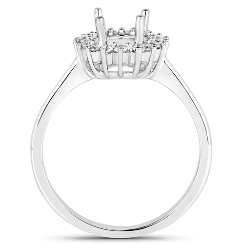 0.19 Carat Genuine White Diamond 14K White Gold Semi Mount Ring - holds 8x6mm Oval Gemstone