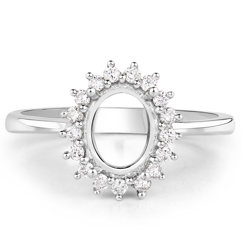0.19 Carat Genuine White Diamond 14K White Gold Semi Mount Ring - holds 8x6mm Oval Gemstone
