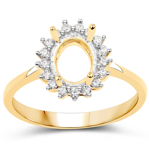 0.19 Carat Genuine White Diamond 14K Yellow Gold Semi Mount Ring - holds 8x6mm Oval Gemstone