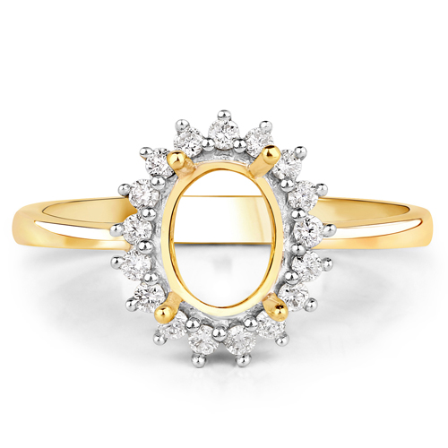 0.19 Carat Genuine White Diamond 14K Yellow Gold Semi Mount Ring - holds 8x6mm Oval Gemstone