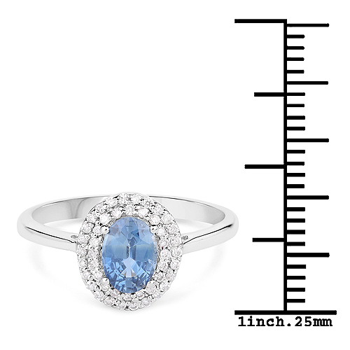 1.18 Carat Genuine Blue Sapphire and White Diamond 14K White Gold Ring