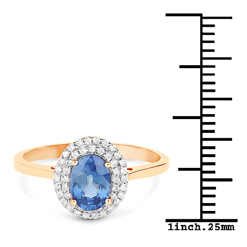 1.18 Carat Genuine Blue Sapphire and White Diamond 14K Yellow Gold Ring