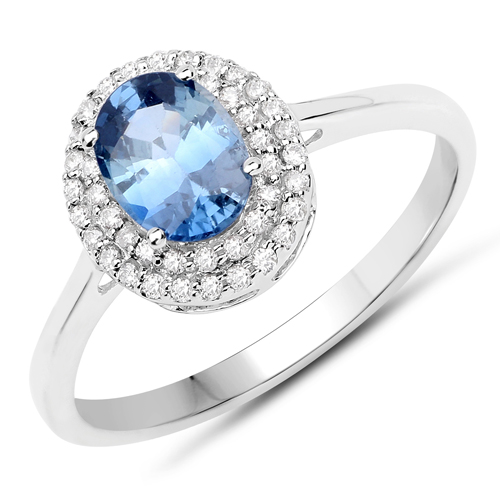 Sapphire-1.18 Carat Genuine Blue Sapphire and White Diamond 10K White Gold Ring