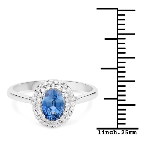 1.18 Carat Genuine Blue Sapphire and White Diamond 10K White Gold Ring