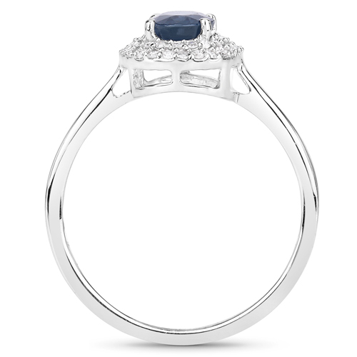 0.91 Carat Genuine Blue Sapphire and White Diamond 14K White Gold Ring