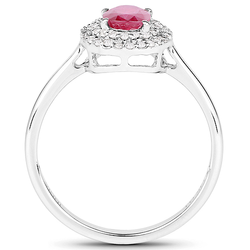 1.13 Carat Genuine Ruby and White Diamond 14K White Gold Ring