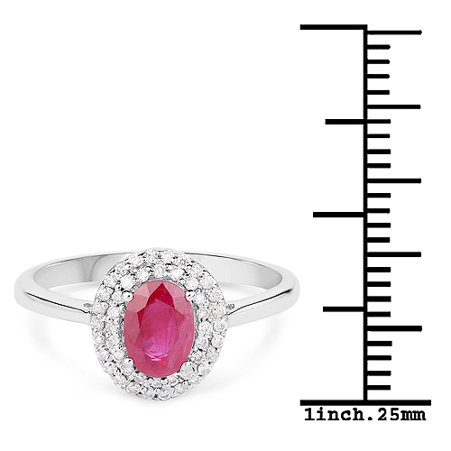 1.13 Carat Genuine Ruby and White Diamond 14K White Gold Ring