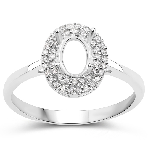 0.16 Carat Genuine White Diamond 14K White Gold Semi Mount Ring - holds 7x5mm Oval Gemstone