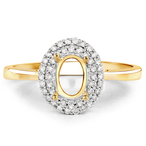 0.16 Carat Genuine White Diamond 14K Yellow Gold Semi Mount Ring - holds 7x5mm Oval Gemstone