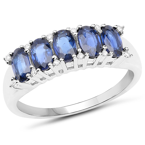 Sapphire-1.56 Carat Genuine Blue Sapphire and White Diamond 14K White Gold Ring
