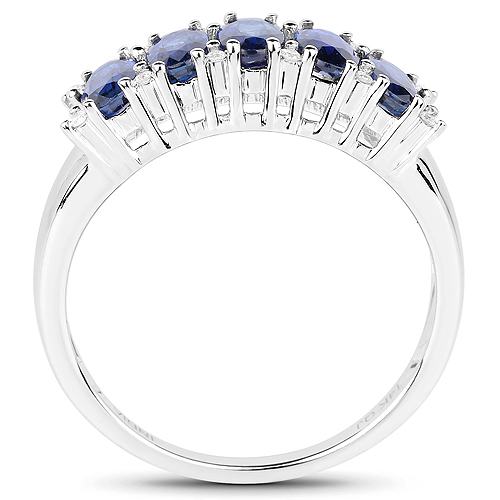 1.56 Carat Genuine Blue Sapphire and White Diamond 14K White Gold Ring