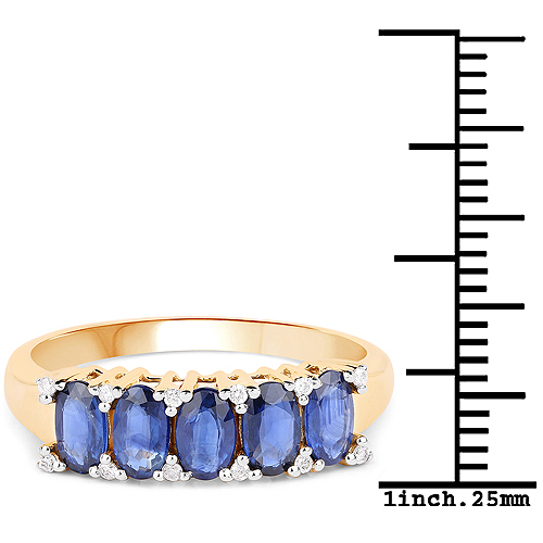 1.56 Carat Genuine Blue Sapphire and White Diamond 14K Yellow Gold Ring