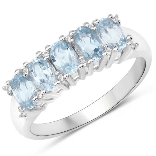 Rings-1.31 Carat Genuine Blue Topaz and White Zircon .925 Sterling Silver Ring