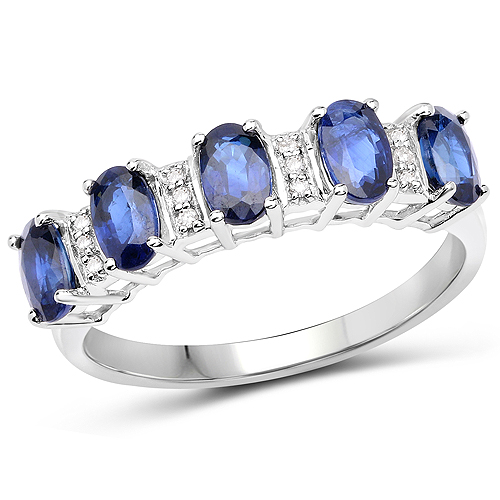 Sapphire-1.55 Carat Genuine Blue Sapphire and White Diamond 14K White Gold Ring