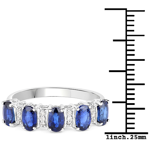 1.55 Carat Genuine Blue Sapphire and White Diamond 14K White Gold Ring