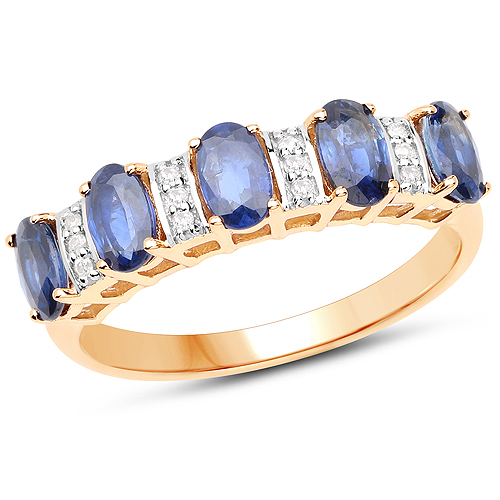 Sapphire-1.55 Carat Genuine Blue Sapphire and White Diamond 14K Yellow Gold Ring