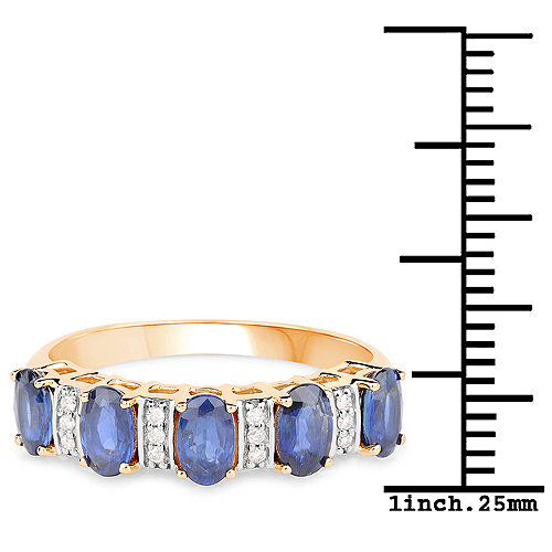 1.55 Carat Genuine Blue Sapphire and White Diamond 14K Yellow Gold Ring