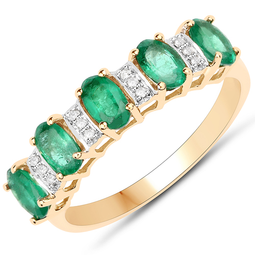 Emerald-1.00 Carat Genuine Zambian Emerald and White Diamond 18K Yellow Gold Ring