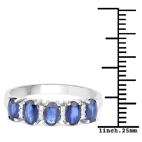 1.55 Carat Genuine Blue Sapphire and White Diamond 14K White Gold Ring