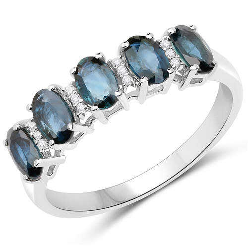 Sapphire-18K White Gold 1.55 Carat Genuine Blue Sapphire and White Diamond Ring