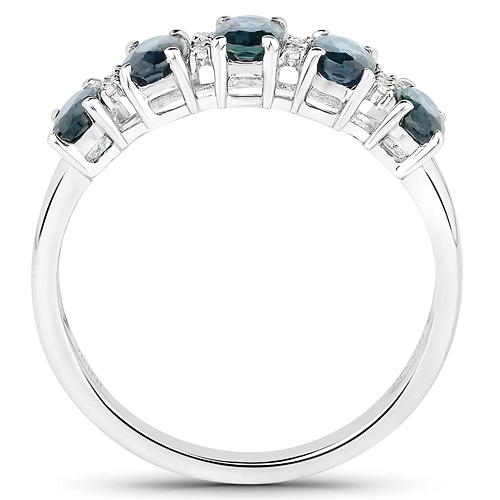 18K White Gold 1.55 Carat Genuine Blue Sapphire and White Diamond Ring