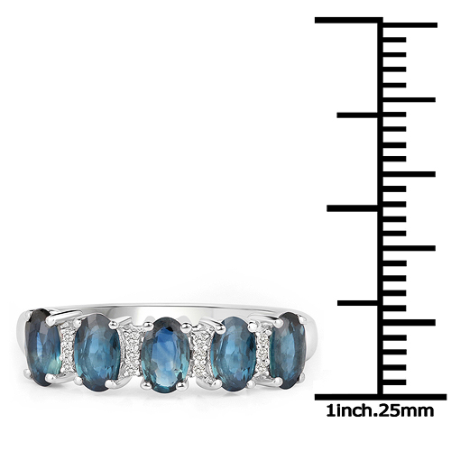 18K White Gold 1.55 Carat Genuine Blue Sapphire and White Diamond Ring