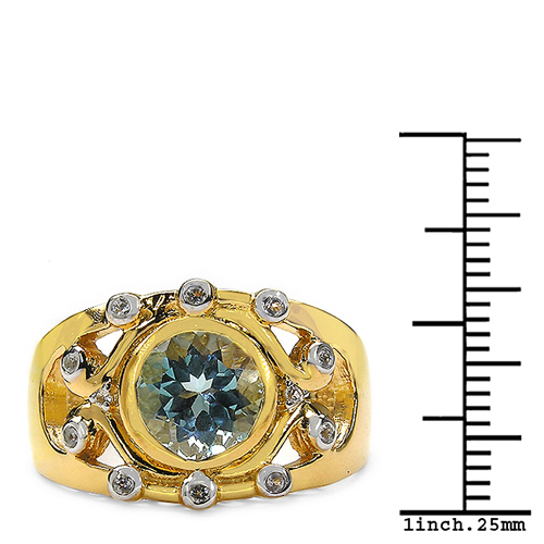 14K Yellow Gold Plated 3.42 Carat Genuine Blue Topaz & White Topaz .925 Sterling Silver Ring