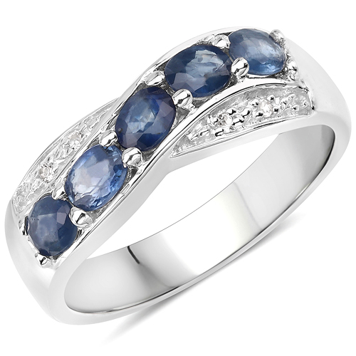 Sapphire-1.04 Carat Genuine Blue Sapphire and White Topaz .925 Sterling Silver Ring