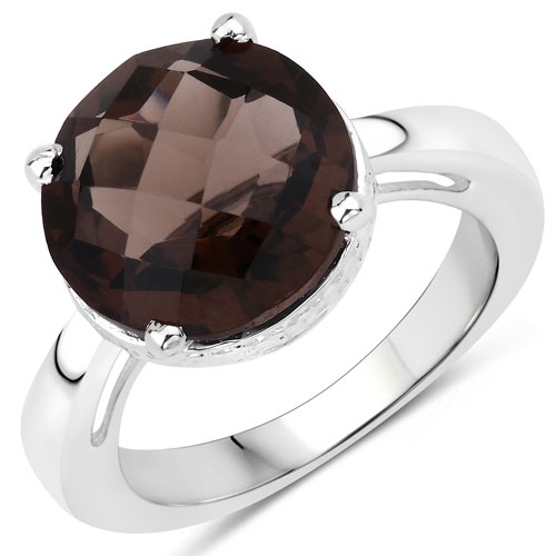 Rings-5.76 Carat Genuine Smoky Quartz .925 Sterling Silver Ring