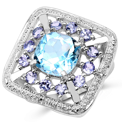 Rings-4.24 Carat Genuine Blue Topaz and Tanzanite .925 Sterling Silver Ring