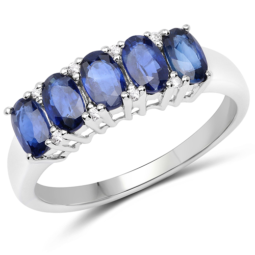 Sapphire-1.54 Carat Genuine Blue Sapphire and White Diamond 14K White Gold Ring