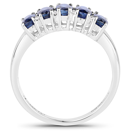 1.54 Carat Genuine Blue Sapphire and White Diamond 14K White Gold Ring