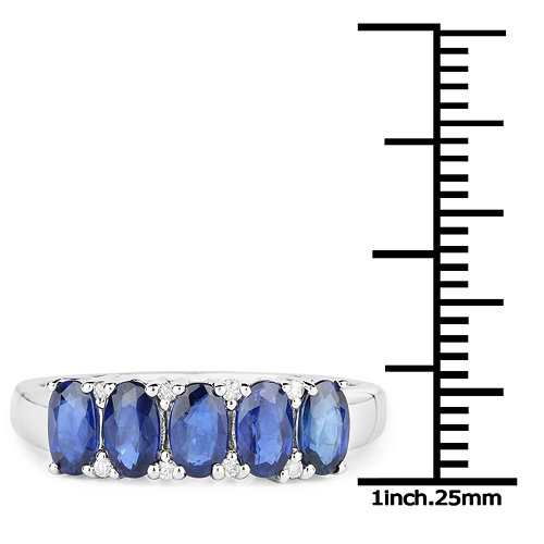 1.54 Carat Genuine Blue Sapphire and White Diamond 14K White Gold Ring