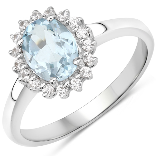 1.94 Carat Genuine Blue Topaz and White Zircon .925 Sterling Silver Ring