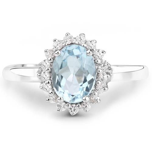 1.94 Carat Genuine Blue Topaz and White Zircon .925 Sterling Silver Ring