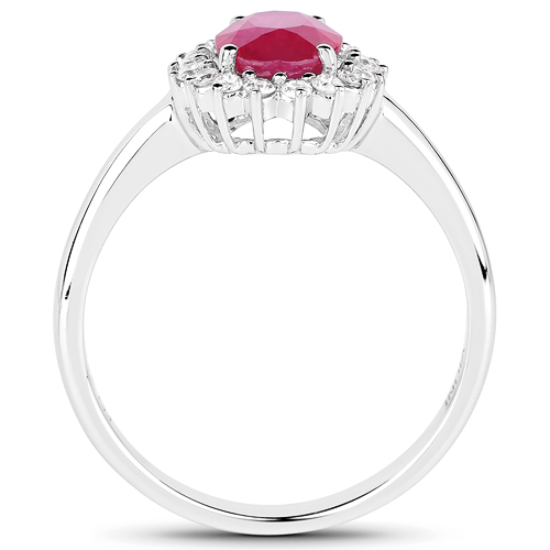 1.48 Carat Genuine Ruby and White Diamond 14K White Gold Ring