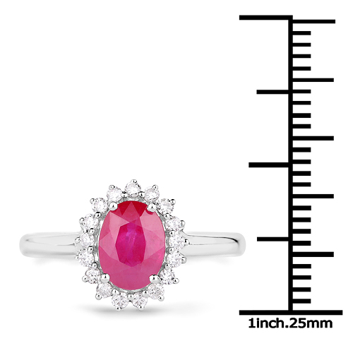 1.48 Carat Genuine Ruby and White Diamond 14K White Gold Ring
